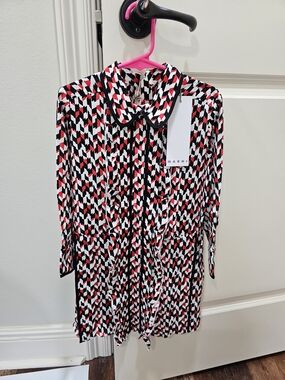 Marni Geometric Print Shirt Dress in Black, White & Red